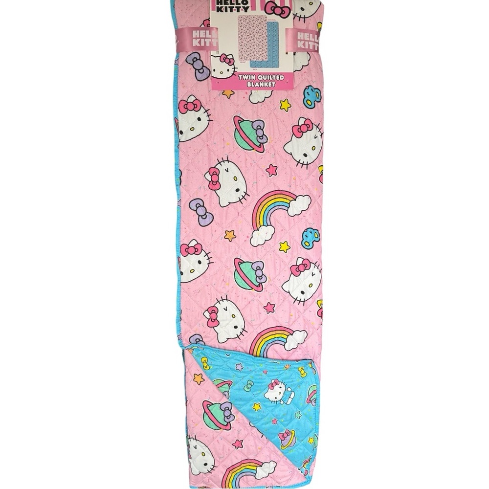 Hello Kitty Pink Blue Twin Quilted Blanket